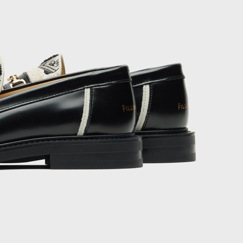 Filling Pieces Vinyl Embroidered Leather Loafers - Black
