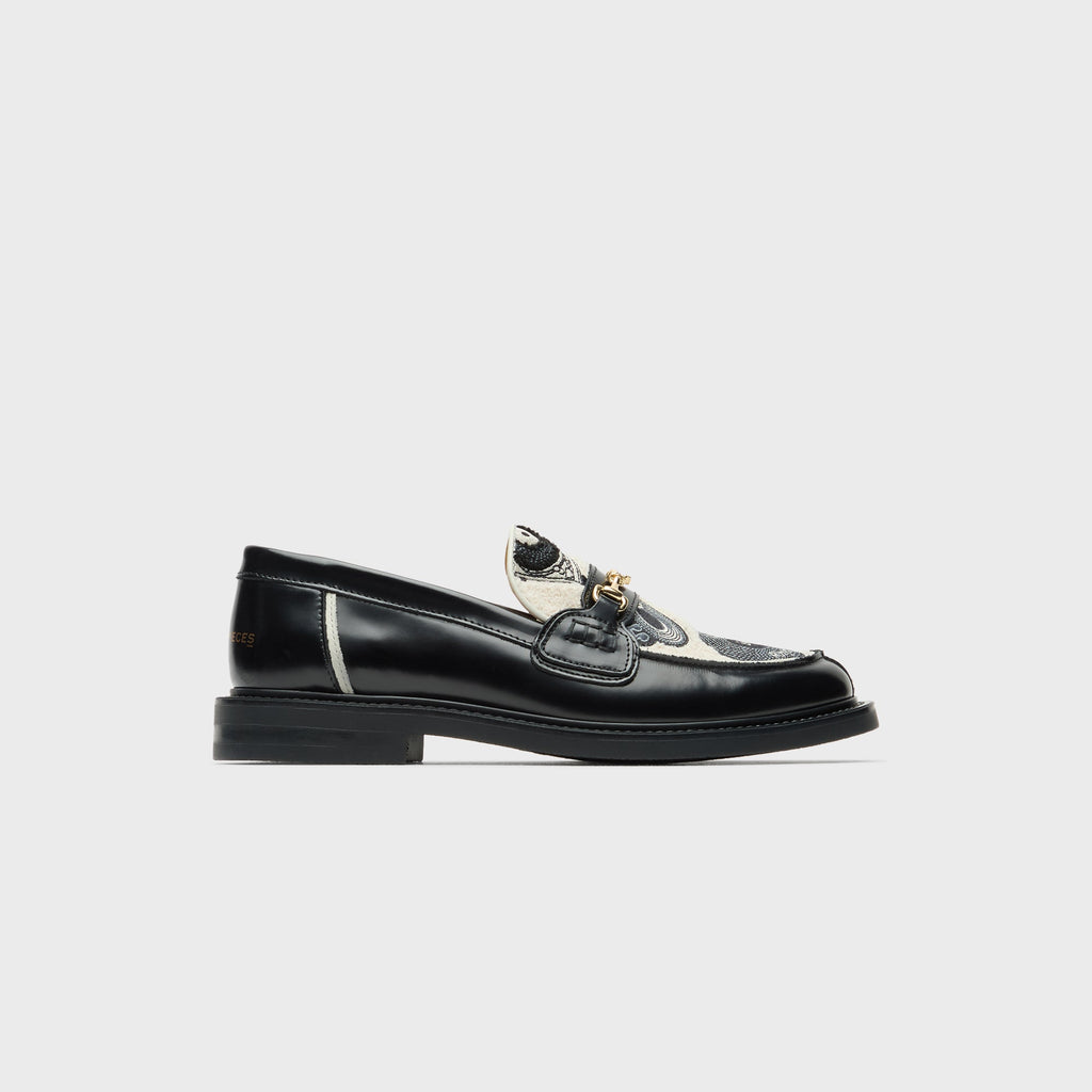 Filling Pieces Vinyl Embroidered Leather Loafers - Black