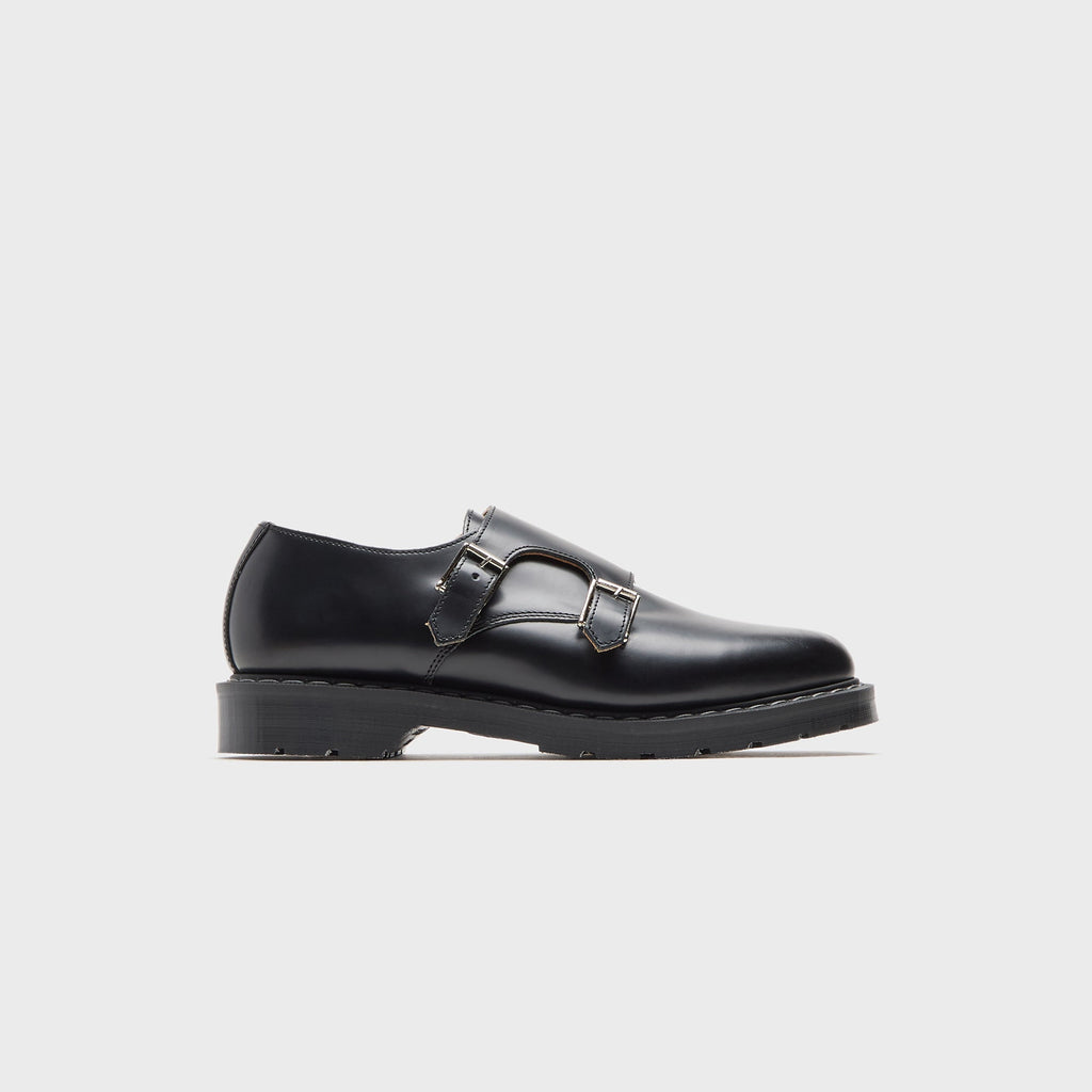 Solovair Hi-Shine Double Buckle Monk Shoe - Black