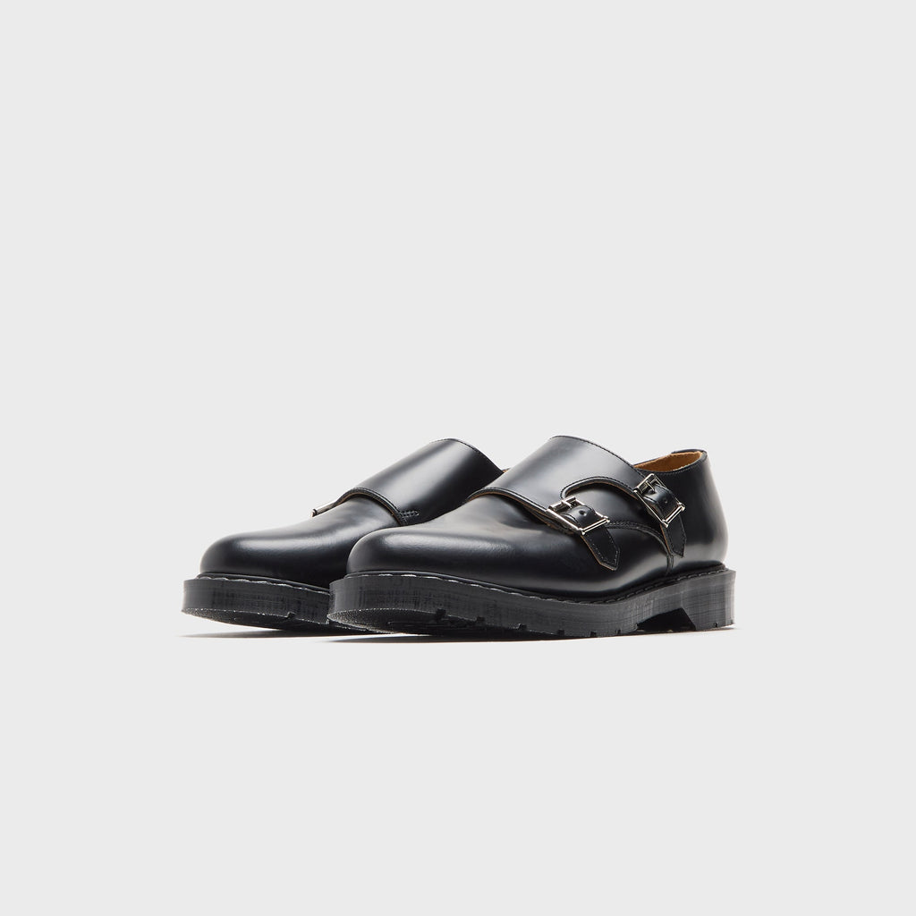 Solovair Hi-Shine Double Buckle Monk Shoe - Black