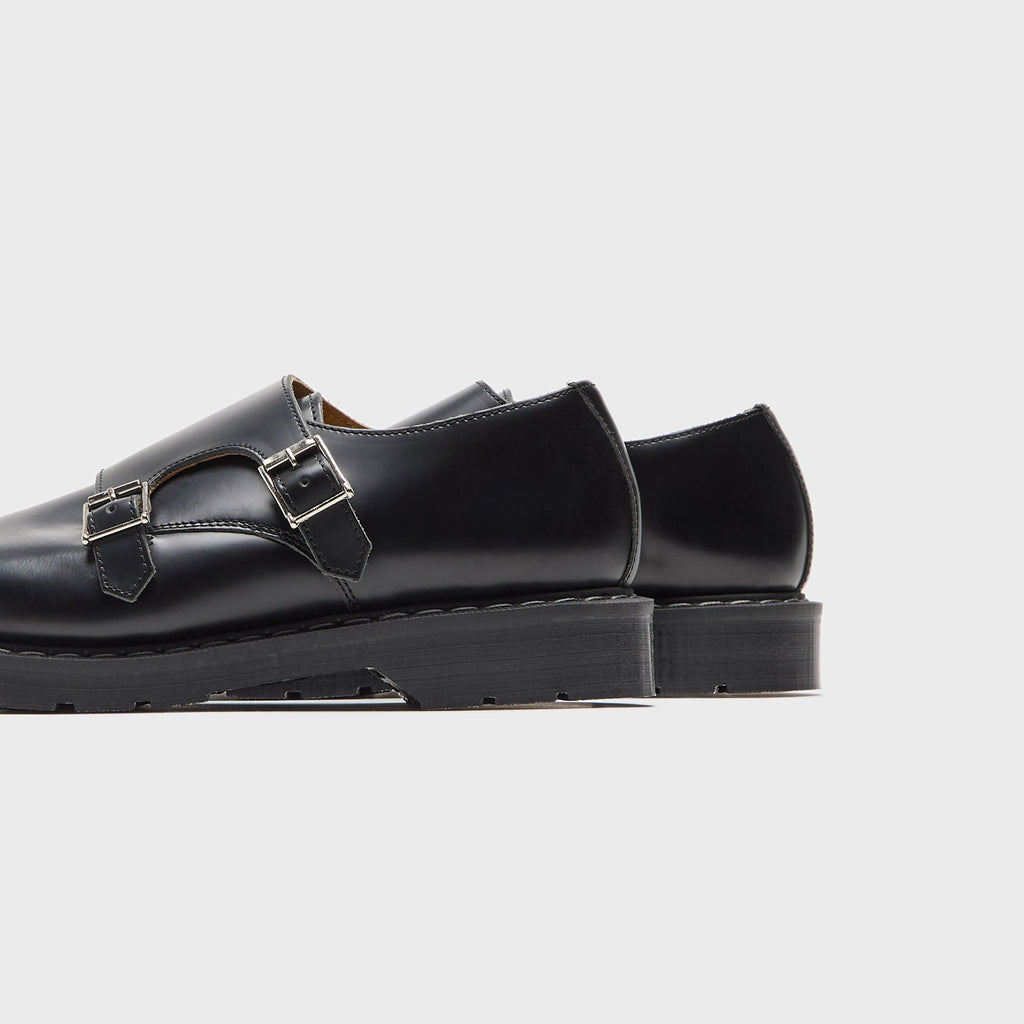 Solovair Hi-Shine Double Buckle Monk Shoe - Black