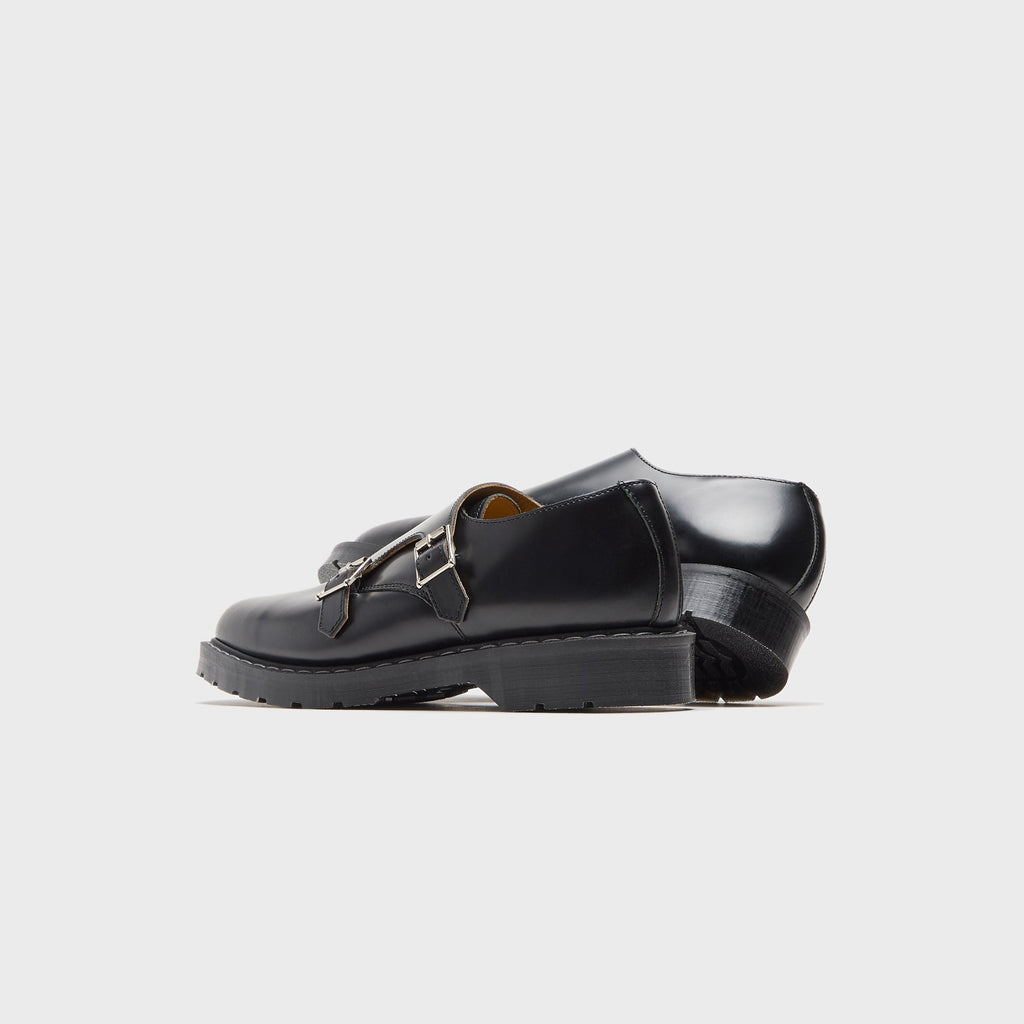 Solovair Hi-Shine Double Buckle Monk Shoe - Black